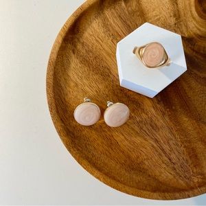 Gold Enamel Holland Tulip Orange Cream Earrings Studs Ring Set